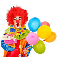 2X Clown Kostüm Clown Perücke Clown Nase Zubehör Fliege Weiße Handschuhe für Damen Herren Erwachsene Karnevalsparty