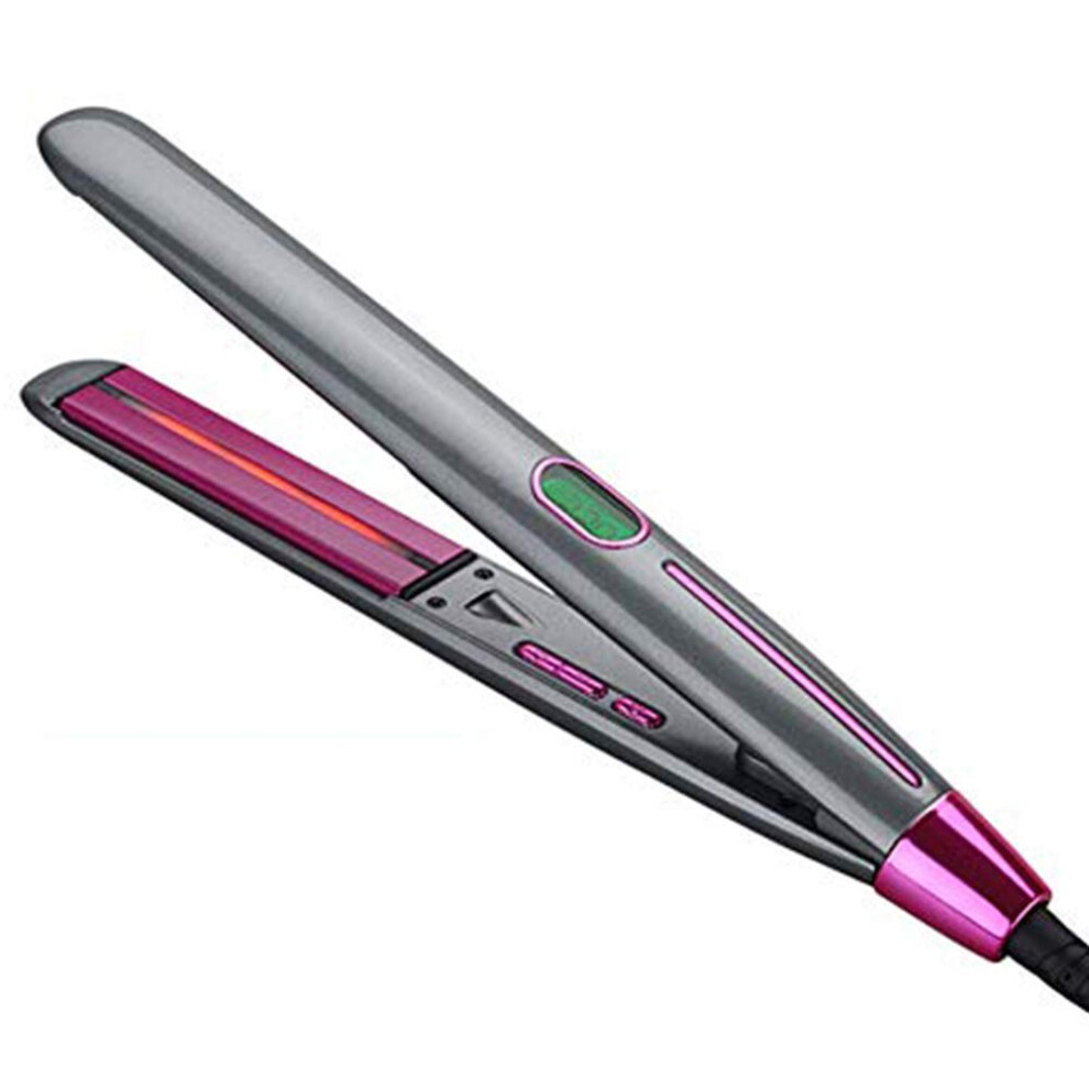 Professional Titanium Flat Iron Hair Straightener and Curler with Adjustable Temperature Control Gray