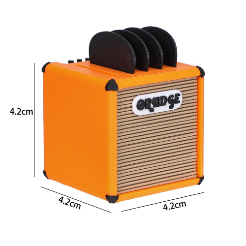 3D Printed Mini Guitar Amp Pick Holder, Bright Orange Organizer for 5 Picks,  Display 1