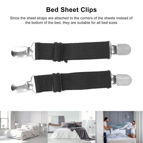 Sheet Straps Black 2pcs Adjustable Bed Sheet Holder Clips with Flexible Elastic for Easy Bedding 1