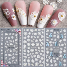 Nail Art Stickers 5D Embossed White Flower Lace Decals for French Manicure and Wedding Nails