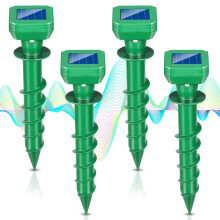 4 Pack Solar Mole Repellent Stakes, Ultrasonic Gopher and Vole Deterrent for Lawn and Garden