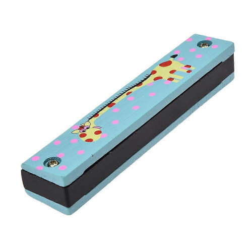 Wooden Giraffe Pattern Dual Series 32 Hole Harmonica Child Blue 1