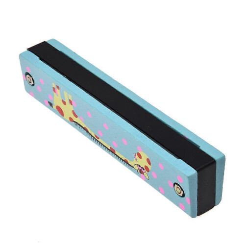 Wooden Giraffe Pattern Dual Series 32 Hole Harmonica Child Blue 2