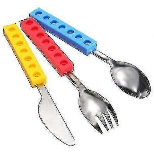 Set Of 3 Interlocking Block Kids Silverware,toddler Fork And Spoon Set Walkbee A B 1