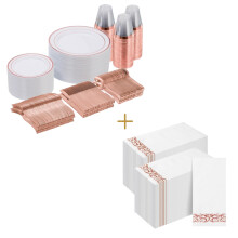 Rose Gold Disposable Dinnerware Set for 50 Guests with Plates and Napkins for Wedding Parties
