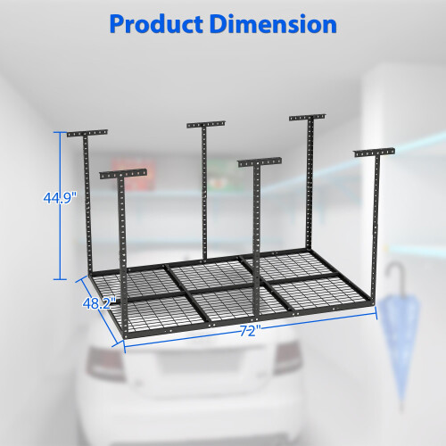 4x6 Ft Garage Overhead Storage Rack 560lbs Heavy Duty Adjustable Ceiling Mounted System Black 1