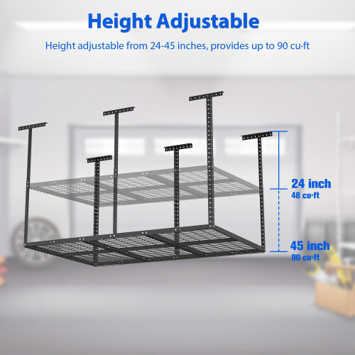 4x6 Ft Garage Overhead Storage Rack 560lbs Heavy Duty Adjustable Ceiling Mounted System Black 2
