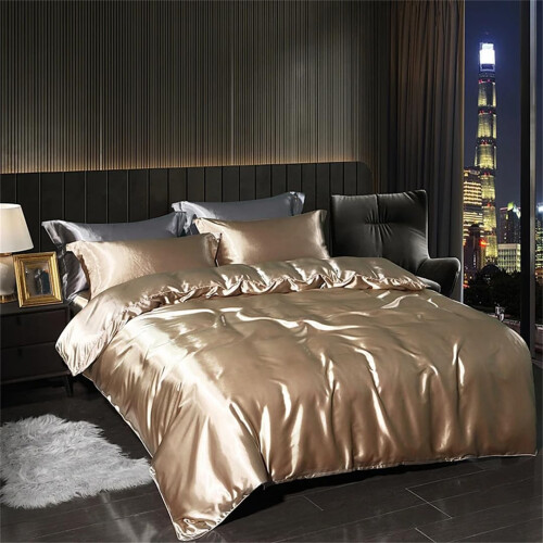 Satin Bedding Set for 1.2m Bed Matcha Green Flat Sheet 4 Piece Solid Color Easy Bedding Refresh 2