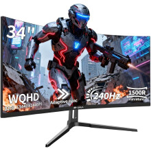 34 Inch Curved Gaming Monitor 1500R, UltraWide WQHD 3440×1440, 240Hz 1ms, HDR FreeSync, Frameless PC Monitor for Gaming