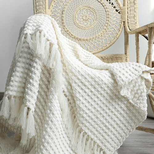 White Soft Blanket 127 x 170 cm Neutral Color for Bed or Sofa – Rectangular Throw Blanket 1