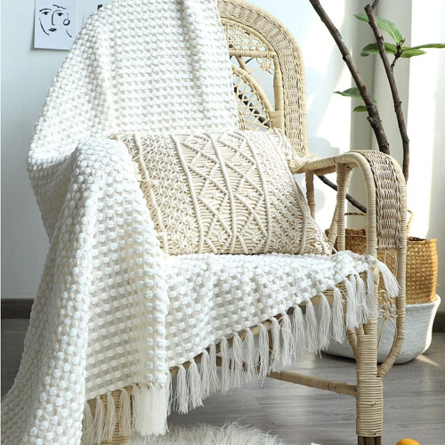 White Soft Blanket 127 x 170 cm Neutral Color for Bed or Sofa – Rectangular Throw Blanket 2