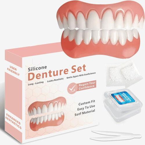 Denture  Kit with Soft Silicone Dentures Upper and Lower False Teeth Set for Comfortable Fit