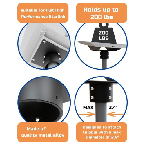 Star Link Flat High Performance Pipe Adapter, Star Link Mounting Kit for Performance Star Link Internet Kit