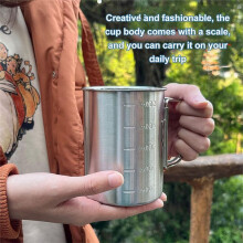 Outdoor Stainless Steel Camping Mug with Lid, Camping Coffee Cup with Foldable Handle for Hiking Travelling (500ml)