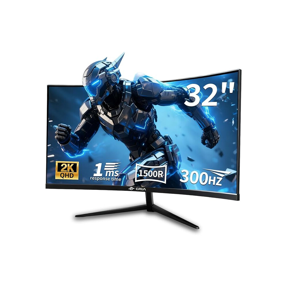 Crua 32-Inch Curved Gaming Monitor, Qhd 2560X1440, 300Hz/240Hz, 1Ms, 1500R Va Panel, Hdr