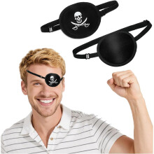 Black Eye Patch and Pirate Eye Patch Set, 2PCS Adjustable Strap for Adults Halloween Costume or Medical Use
