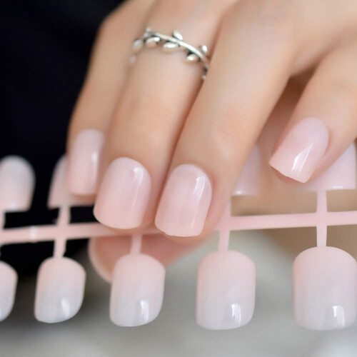 Short Pink False Nails Reusable ABS Press On Nails Full Cover Tips Fast Application Acrylic DIY 2