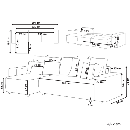 Beliani Corner Sofa Bed LUSPA with Storage Fabric Light Grey Right Hand 2