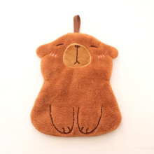 Cute Coral Velvet Capybara Hand Towel with Hanging Hook, Soft Absorbent Cartoon Bathroom Towel