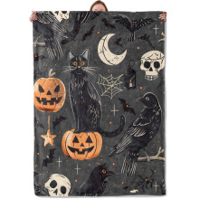 Flannel Halloween Blanket Black Cat and Pumpkins Soft Warm Lightweight Throw 60x80 for Sofa Bed Travel
