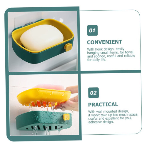 Wall Mounted Soap Dish Double Layer Drain Design with Hook Adhesive Bathroom and Kitchen Holder 1