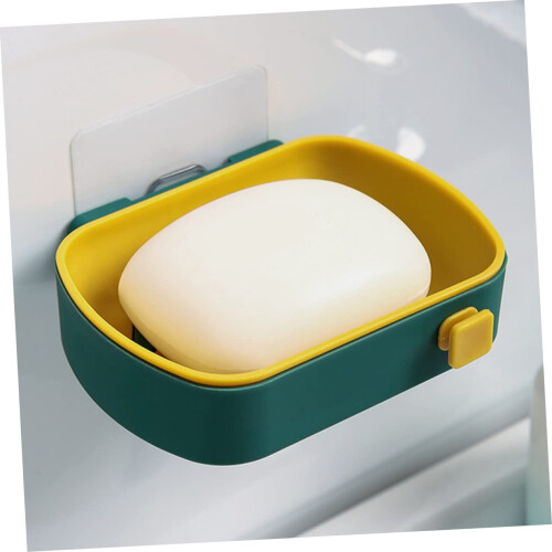 Wall Mounted Soap Dish Double Layer Drain Design with Hook Adhesive Bathroom and Kitchen Holder 2
