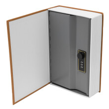 Großer Buchschließfach mit Zahlenschloss, Wörterbuch-Design, Edelstahl, Braun
