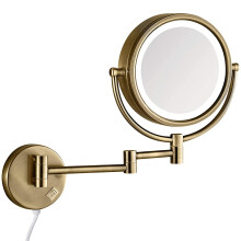Wall Mounted LED Makeup Mirror Bronze 8 Inch Double Sided 3X 10X Magnification 360 Rotation