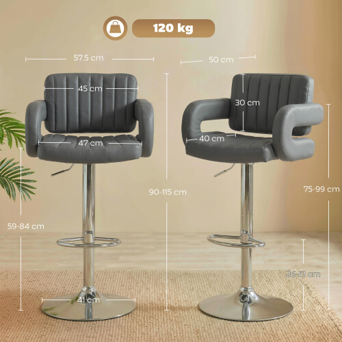 Homcom HOMCOM Bar Stools Adjustable Swivel with Armrest Set of 2 Grey 1