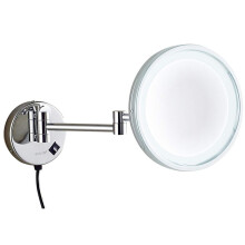 LED Wall Mounted Makeup Mirror 8.5 Inch Lighted Magnifying Bathroom Mirror 5X/10X with Folding Arm and Plug