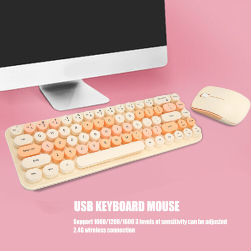 Wireless 68-Key Retro Gaming Keyboard & Mouse Set, 2.4G, ABS, Mixed Color 2