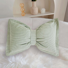 Green Bow Shaped Decorative Throw Pillow, Soft Corduroy Plush Cushion for Sofa Bed Lumbar Support