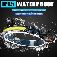 2X Stirnlampe Licht Lampe LED Wiederaufladbar, 1000 Lumen Stirnlampe Licht Lampe Taschenlampe mit Bewegung Sensor, mit 4 Helm Clips für Camping,