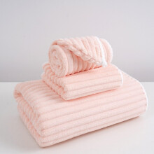 Coral Velvet Bath Towel Set Soft Absorbent ThreePiece NonShedding Towels with Shower Cap