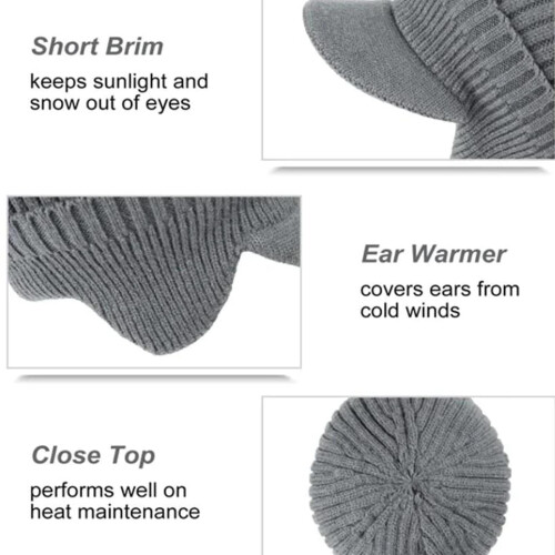 Elastische warme Ohrenschutz Strickmütze, 23x23cm, Unisex 2