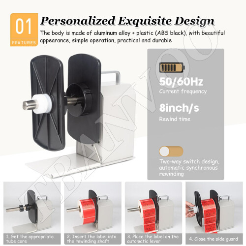 Automatic Label Rewinder with Auto Speed Sync, Bidirectional Rewinding, Multi Core Sizes, Durable Metal Build 2