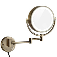 Lighted Wall Mounted Makeup Mirror 8 Inch Double Sided LED with 5X Magnification 360 Rotation Gold