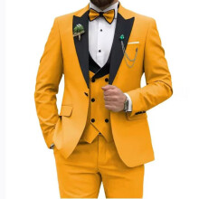 (golden, 5XL) Slim Fit pánské obleky 3 kusy Dvouřadý oblek Muži Svatební Ples Party Business Blazer Vesta a kalhoty