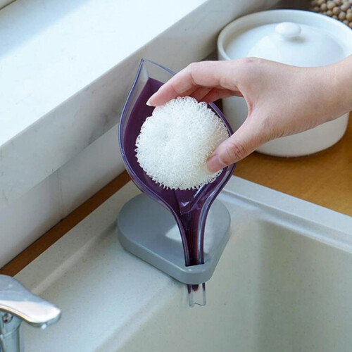 Leaf Soap Dish with Strong Suction Cup, Leaf Shaped Wall Mounted Holder for Bathroom and Kitchen 2
