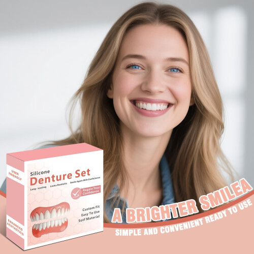 Denture  Kit with Soft Silicone Dentures Upper and Lower False Teeth Set for Comfortable Fit 1