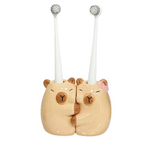 2PCS Cute Capybara Ceramic Toothbrush Holder Set for Bathroom Countertop Organization