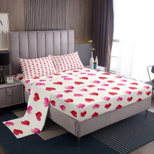King Size Microfiber Bed Sheets with Deep Pockets, Red Pink Heart 3D Printed Bedding Set