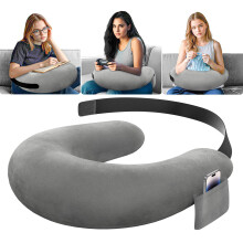 Lap Desk Pillow with Ergonomic UShape and Plush Arm Rest for Bed Sofa Reading and Gaming Grey