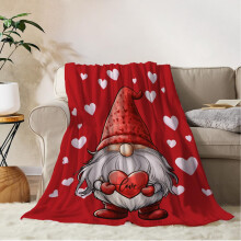 Valentine's Day Gnome Throw Blanket 50x60 Red Heart Soft Fleece for Couch Bed Romantic Gift