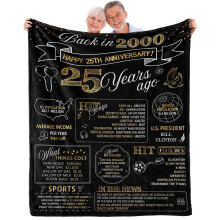 25th Wedding Anniversary Blanket  Soft Flannel Silver Anniversary Gift with Back in 2000 Design, 50x60
