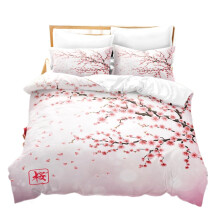 Purple Floral Duvet Cover Set with Pillowcases, 3D Bedding Set Twin Queen Bamboo Quilt Cover