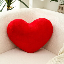 Red Heart Shaped Pillow Ultra Soft Faux Rabbit Fur Cushion for Couch Bed Valentine's Day Decor