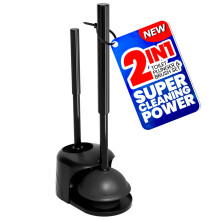 2 in 1 Toilet Brush and Plunger Set with Long Handle, SpaceSaving Holder for Bathroom Cleaning