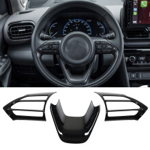 3pcs Bright Black Steering Wheel Trim Frame for Yaris Sienta Aqua 2020-2022
